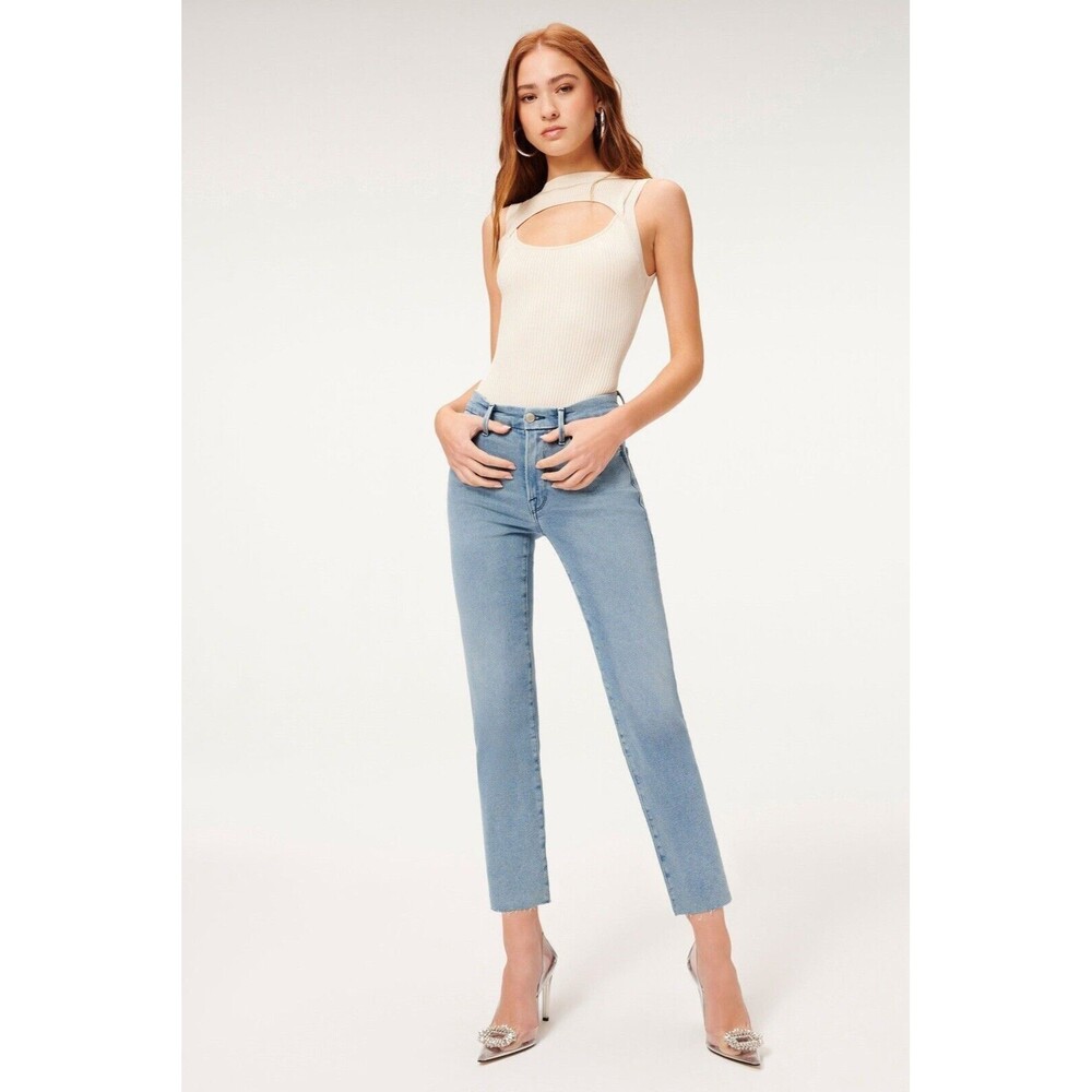 Good American GOOD LEGS STRAIGHT GSRH941TFT Mid Rise Designer Raw Hem 26 2